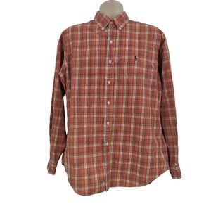 Ralph Lauren Shirt Mens L Orange Plaid Button Down Classic Fit Fall Festival